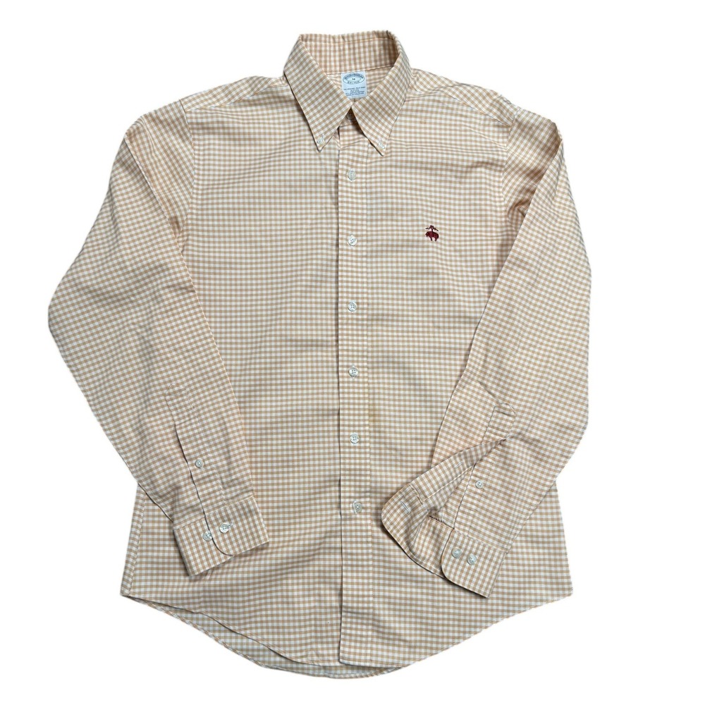 Brooks Brothers Slim Fit Supima Cotton Yellow Gingham Button Shirt Mens M